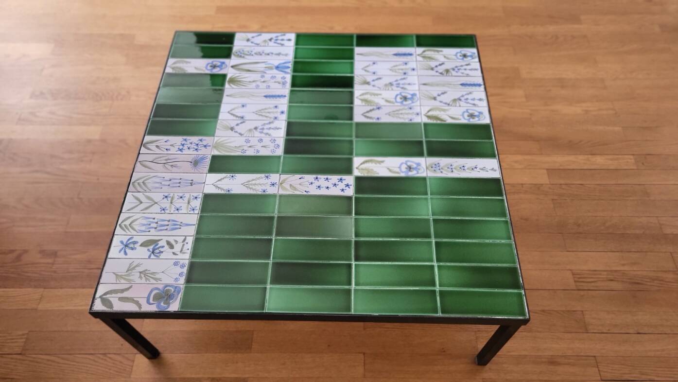 Roger Capron table in glazed green ceramic, France, vintage design.