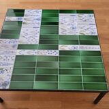 Roger Capron table in glazed green ceramic, France, vintage design.