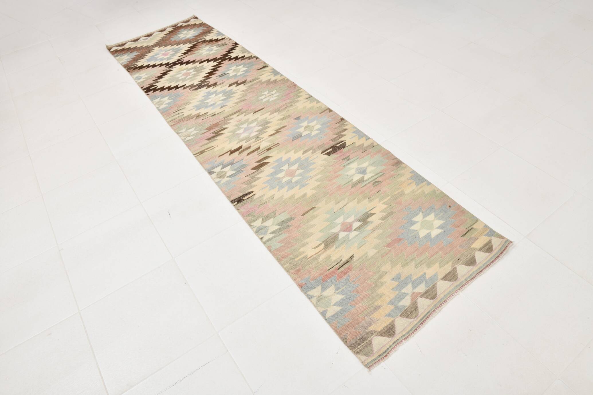 3x10 Pink & Cream Vintage Kilim Runner Rug, 81x306Cm