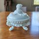 Vintage opal white glass bonbonnière