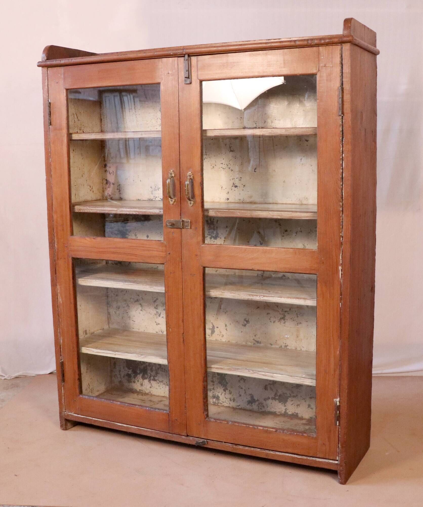 Old art deco showcase in Burmese teak patina original interior swine