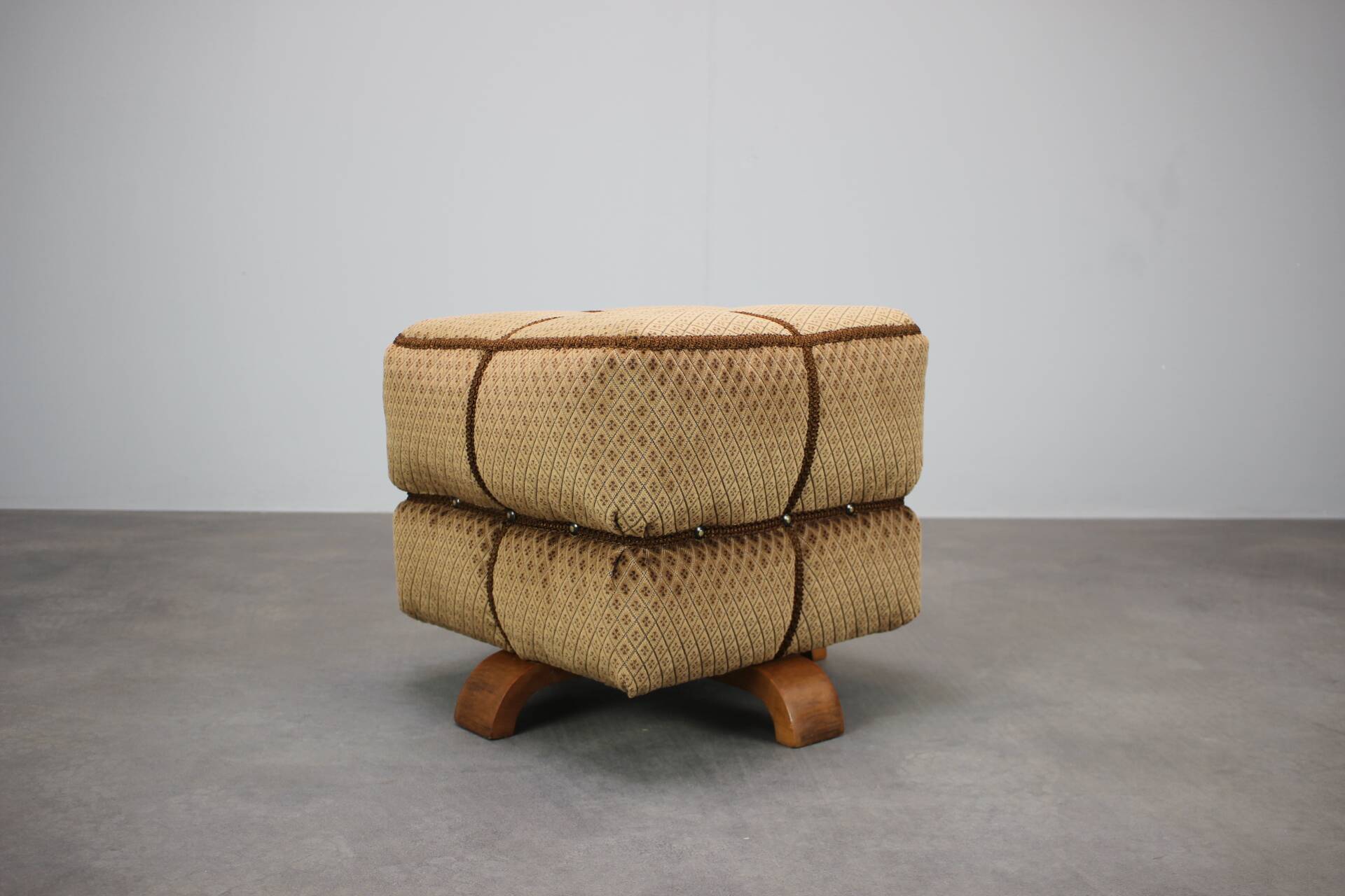 Jindřich Halabala stool in Art Deco velvet, Czechoslovakia, 1930s.