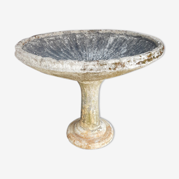 Vintage casted stone garden bowl on pedestal