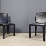 Black leather dining chairs by Arper italy, 1980s - set of 4