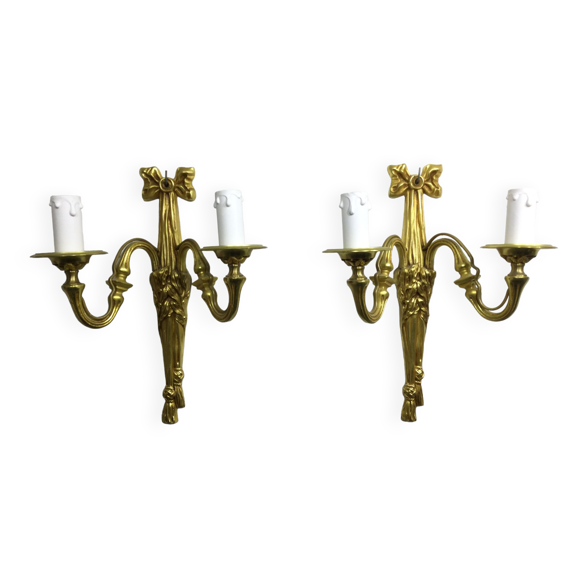 Pair of sconces Bronze 2 lights Louis XVI style