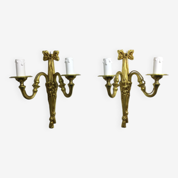 Pair of sconces Bronze 2 lights Louis XVI style