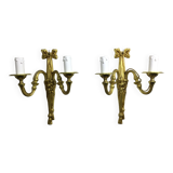 Pair of sconces Bronze 2 lights Louis XVI style