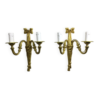 Pair of sconces Bronze 2 lights Louis XVI style