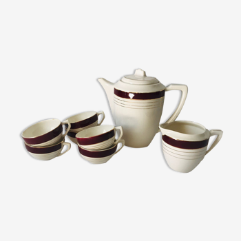 Burgundy red and off-white coffee service Digoin Sarreguemines