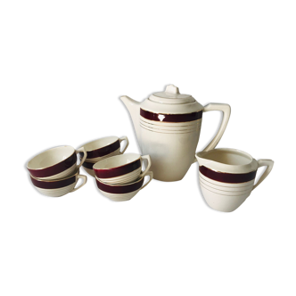 Burgundy red and off-white coffee service Digoin Sarreguemines