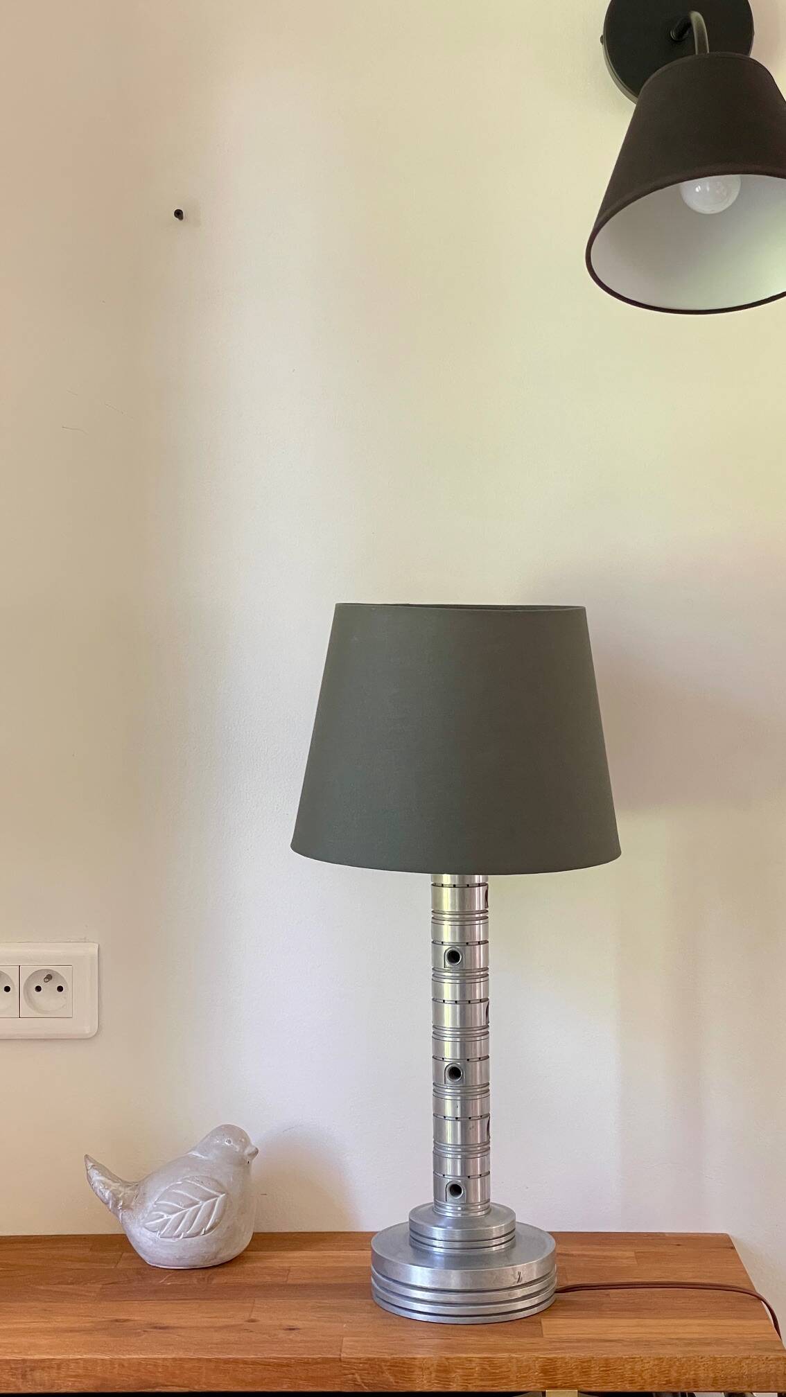 Industrial lamp polished metal and fabric kaki vintage