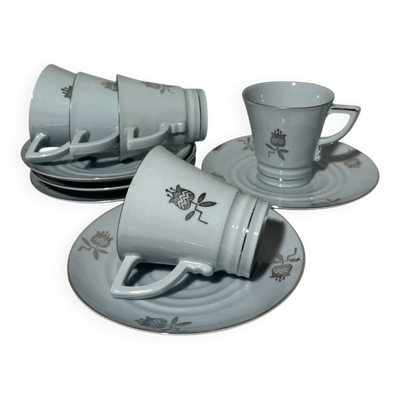 Service à café vintage en fine porcelaine de Tchécoslovaquie – 5 tasse