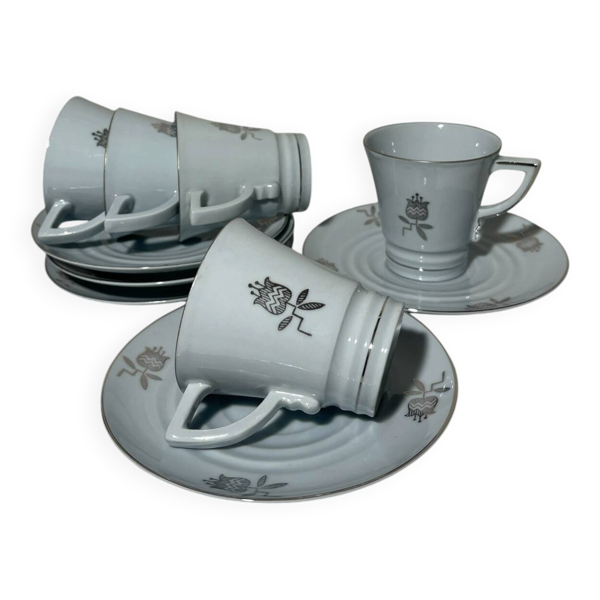 Service à café vintage en fine porcelaine de Tchécoslovaquie – 5 tasse