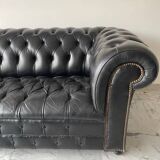 Vintage black leather Chesterfield sofa