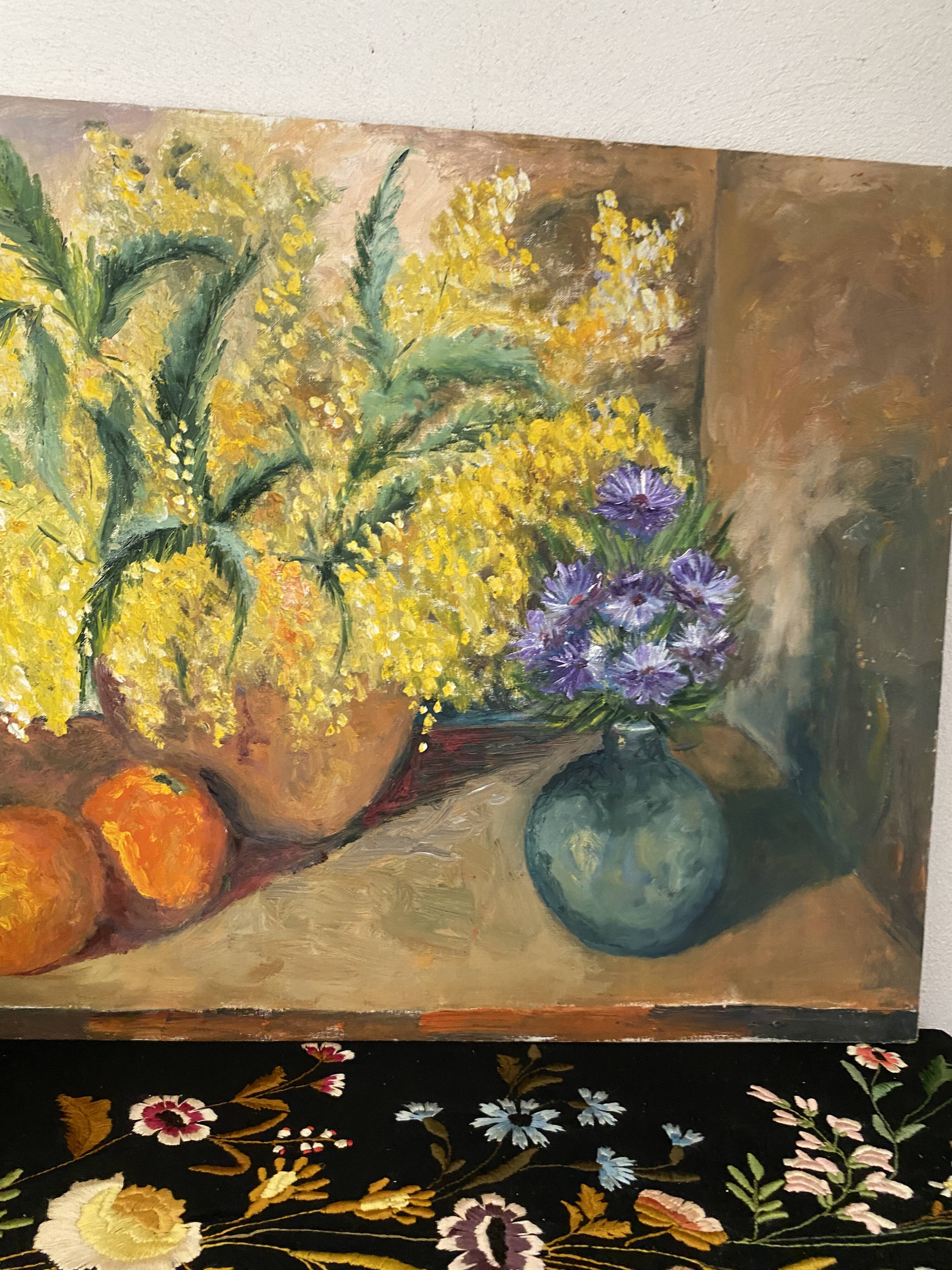 Oil on canvas still life "the mimosa"