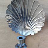 Pair of vintage silver-plated scallop shell wall candle holders