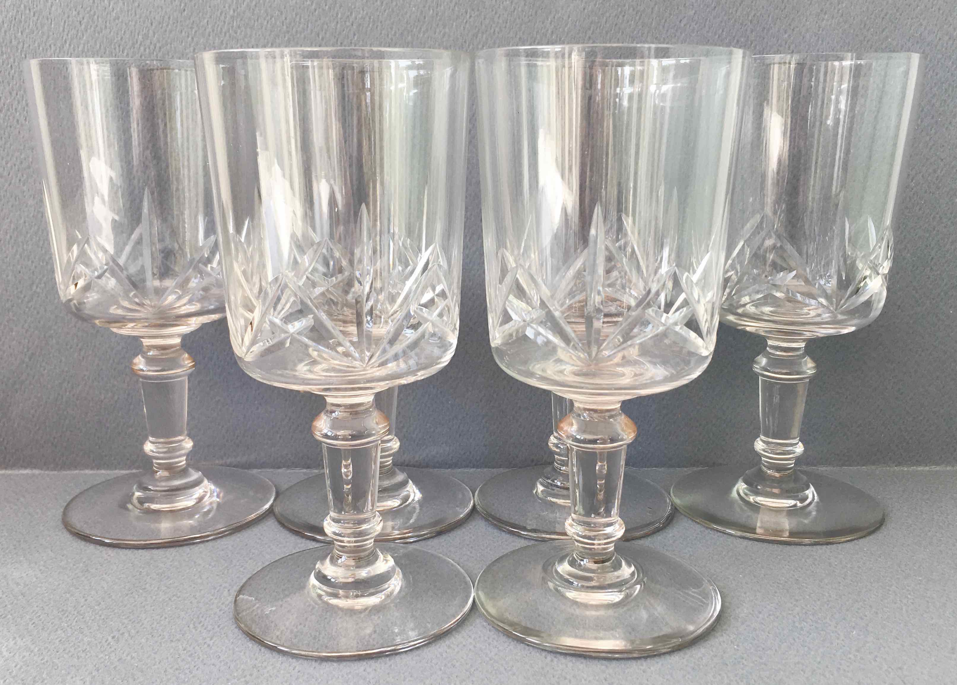 Set 6 cut crystal wine glasses