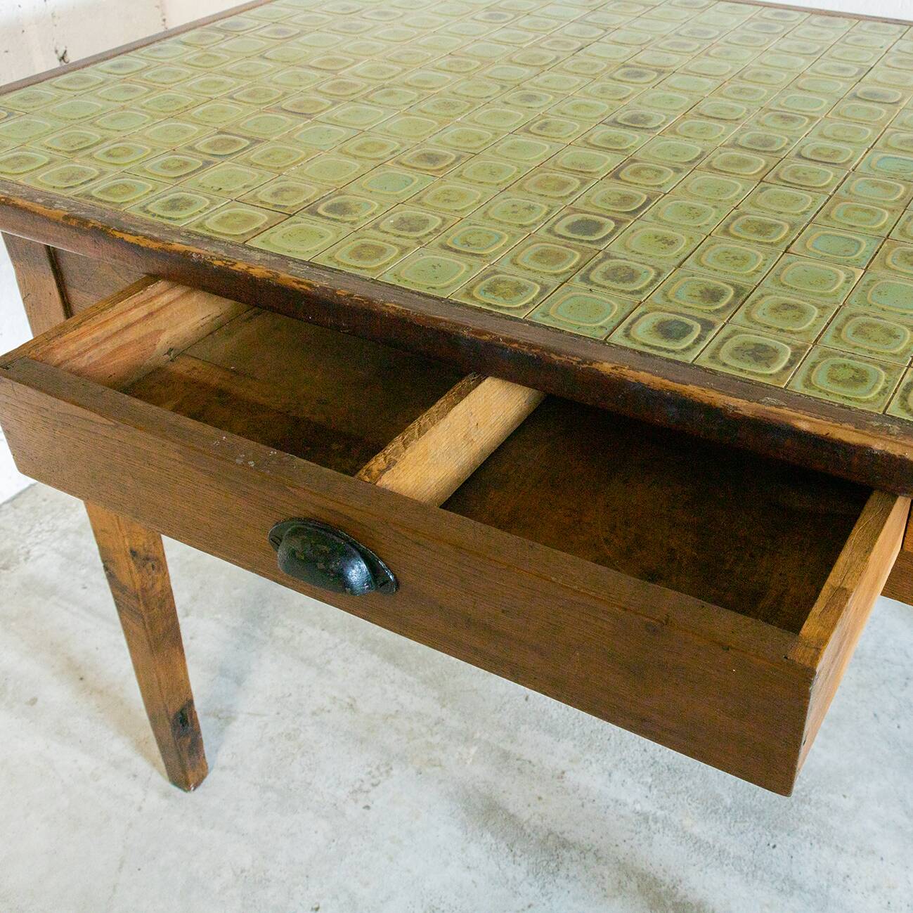 Wood and ceramic farm table