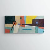 Contemporary painting, geometric composition, unsigned, 20th century, oil on canvas, 70x160cm, unframed