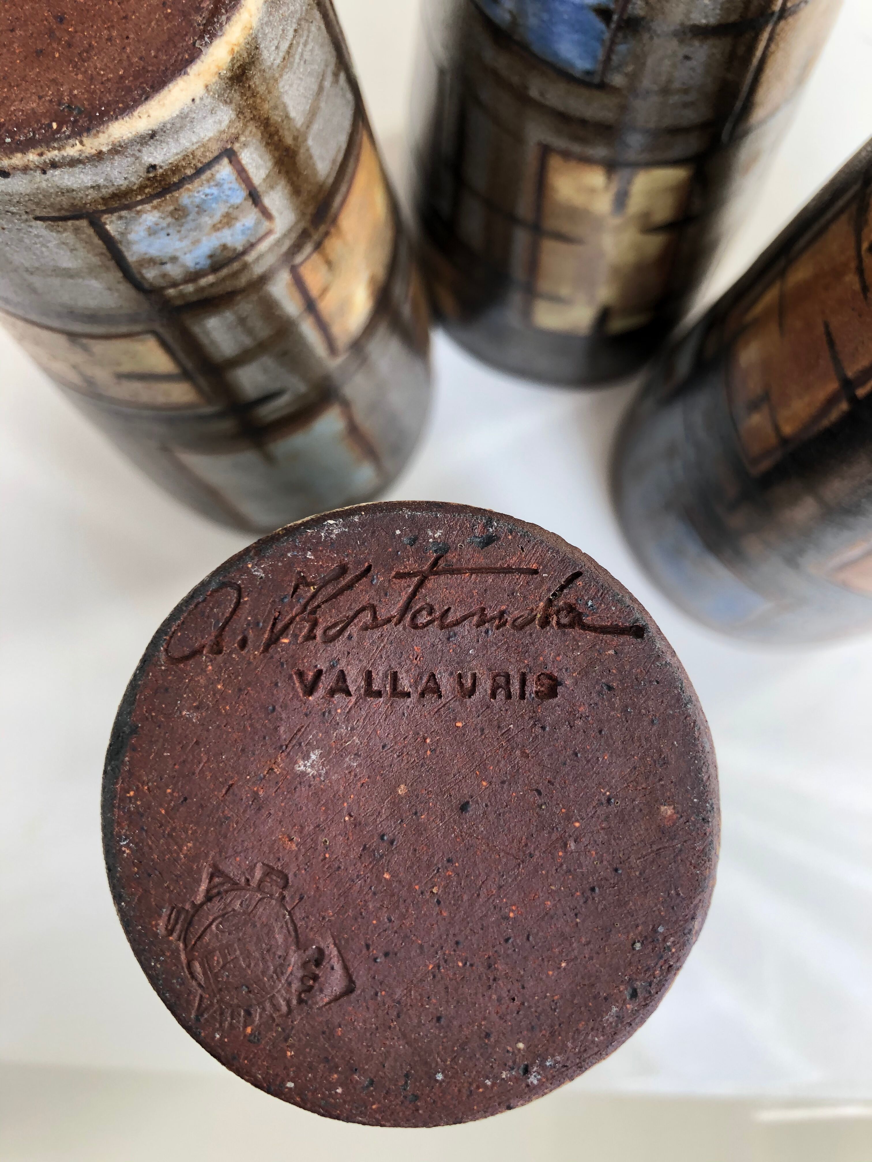 4 Vallauris ceramic cups by Alexandre Kostanda 1960