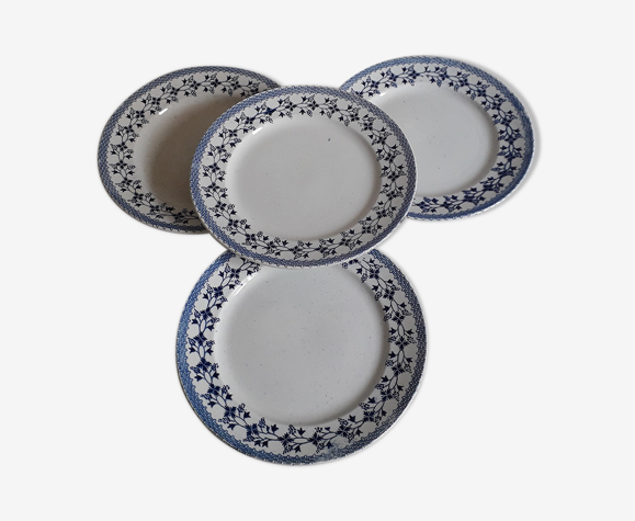 Lot de 4 assiettes à dessert Moulin des Loups terre de fer décor Bluets