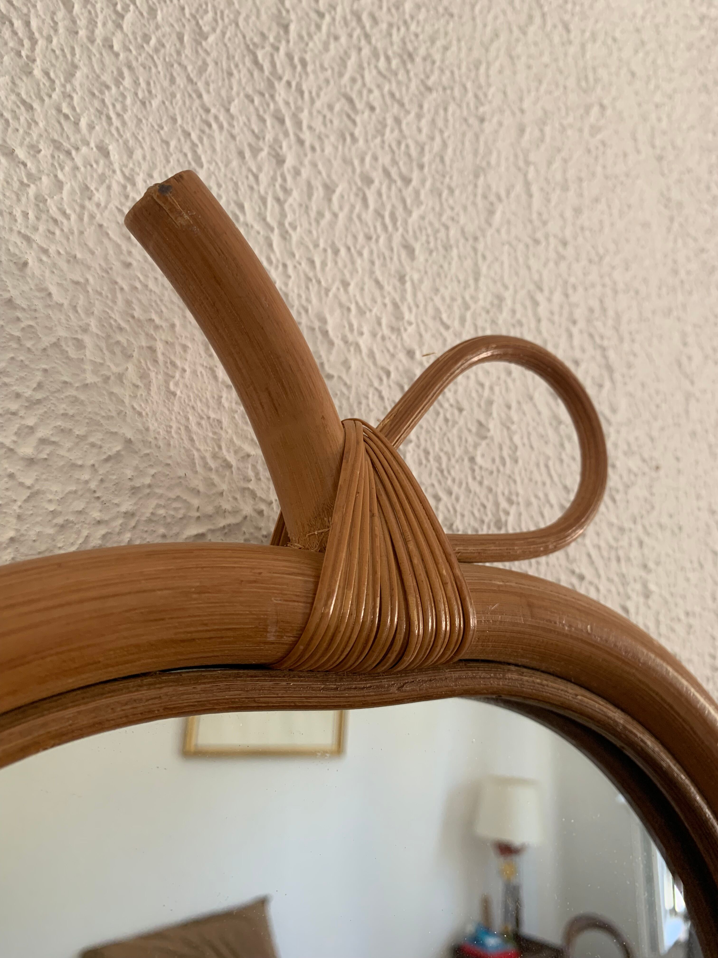 Vintage mirror 1960 rattan apple wicker bamboo - 32 x 35 cm