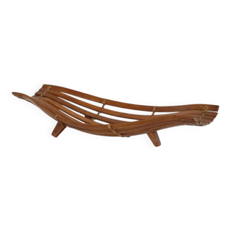 Corbeille vintage en bois courbé et rotin 1960