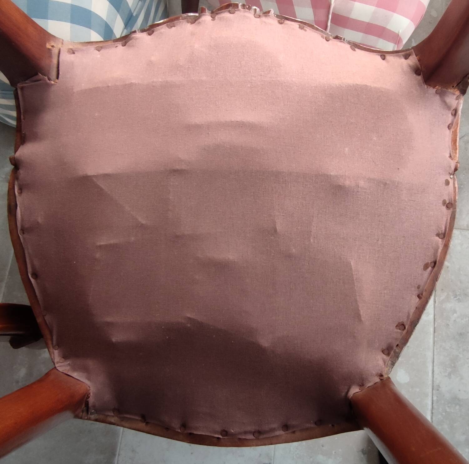 Pair of Old Rockery Chairs with Velvet/Carved Wood Seats