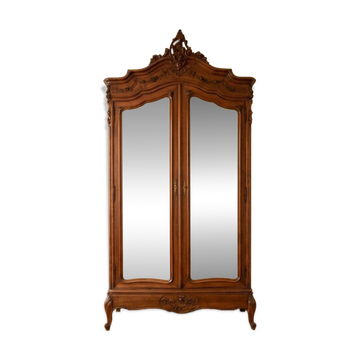 Armoire ancienne deux portes miroirs Louis XV en bois