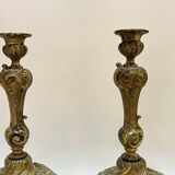 Pair of 19th century Louis XV style bronze candlesticks with arabesque rocaille candlestick