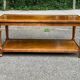 Extendable coffee table in solid wood with two shelves, 100 cm