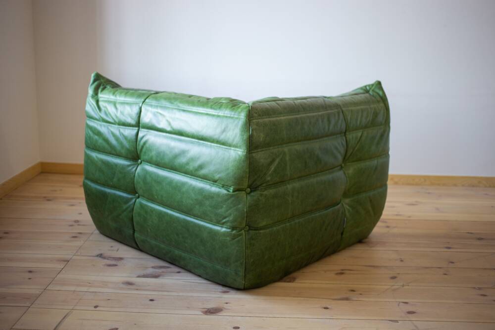 Ensemble de salon Togo en cuir vert, signé Michel Ducaroy pour Ligne Roset, 1979, ensemble de 5 pièces