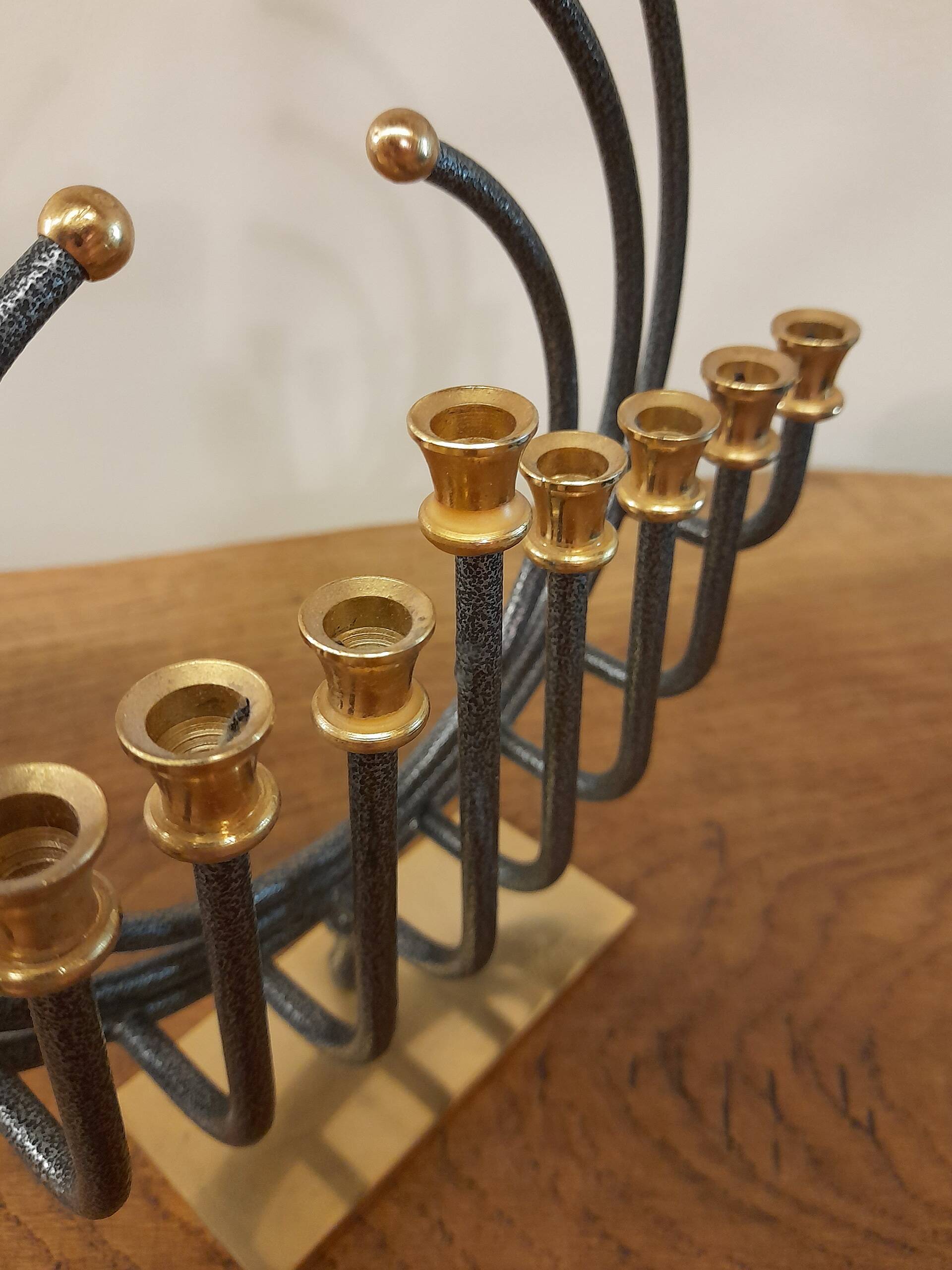 Menorah Hanoukia gold and silver plated, made in Israel by Karshi, 1970