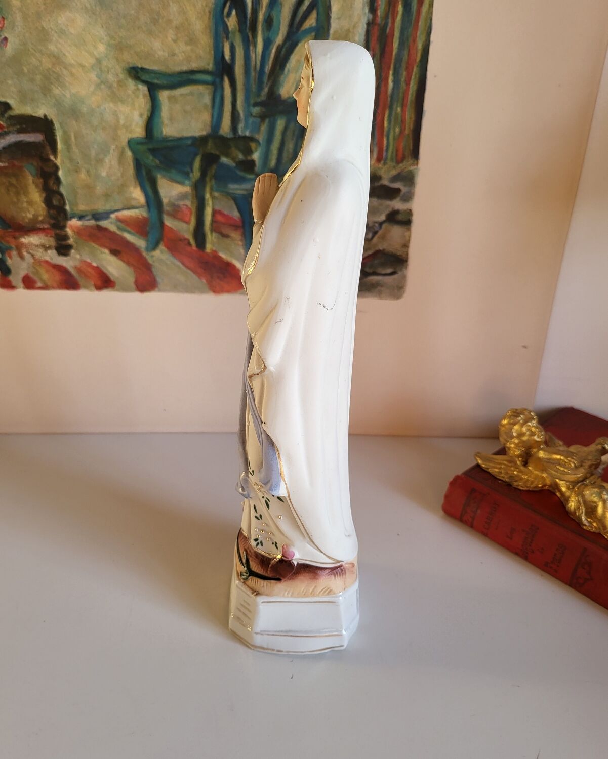 Religious Statuette of the Virgin Mary in Biscuit Porcelain
