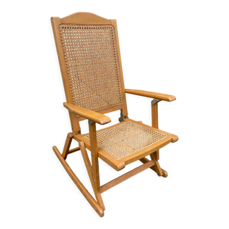 Folding rocking chair with cannage