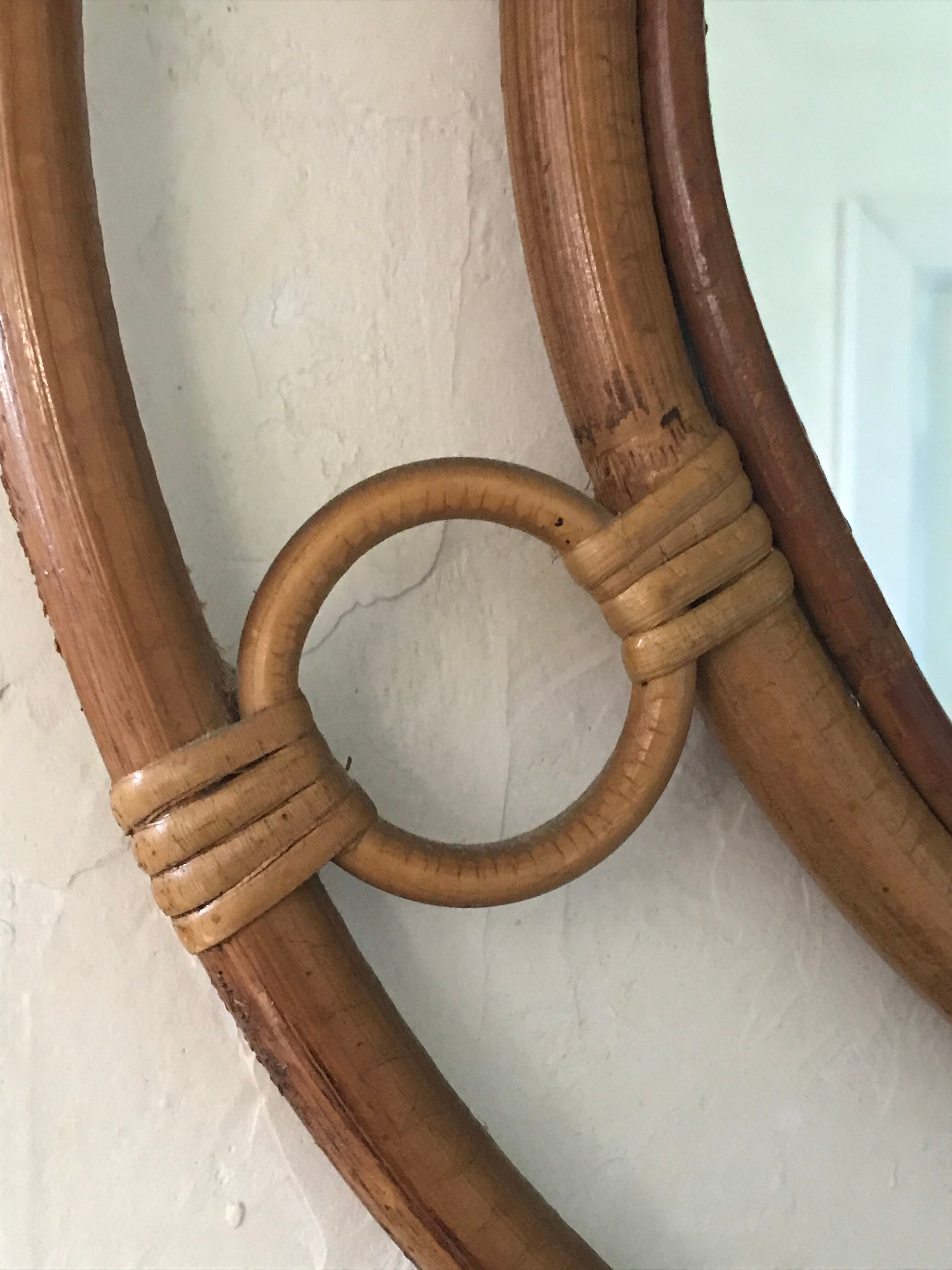 Vintage rattan round mirror 43cm