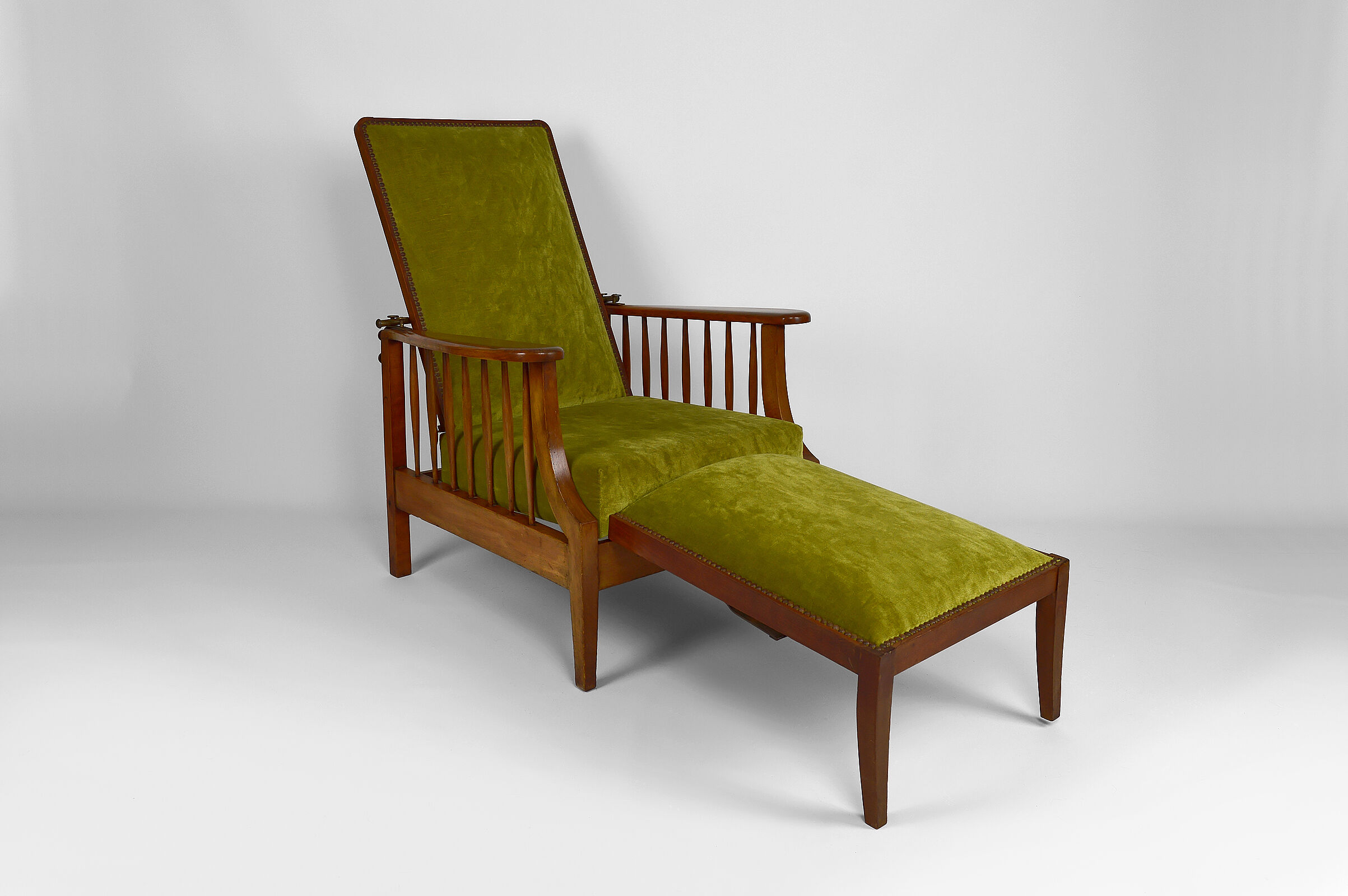 Morris armchair in beech and green velvet, United Kingdom, circa 1900
