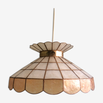 70s mother-of-pearl and brass pendant light