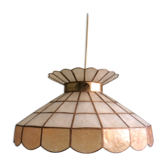 70s mother-of-pearl and brass pendant light