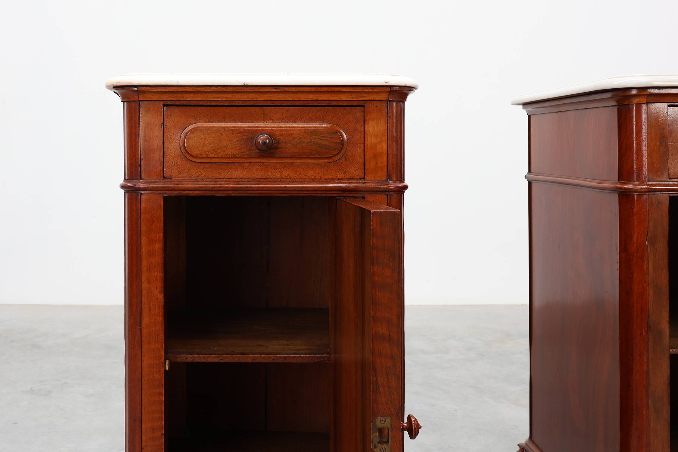 Pair Louis XV nightstands with Carrara marble top, France ca. 1890