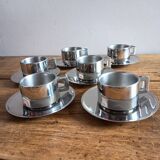 Set of 6 Casalinghi stainless steel cups and saucers, vintage Italian design