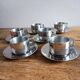 Set of 6 Casalinghi stainless steel cups and saucers, vintage Italian design