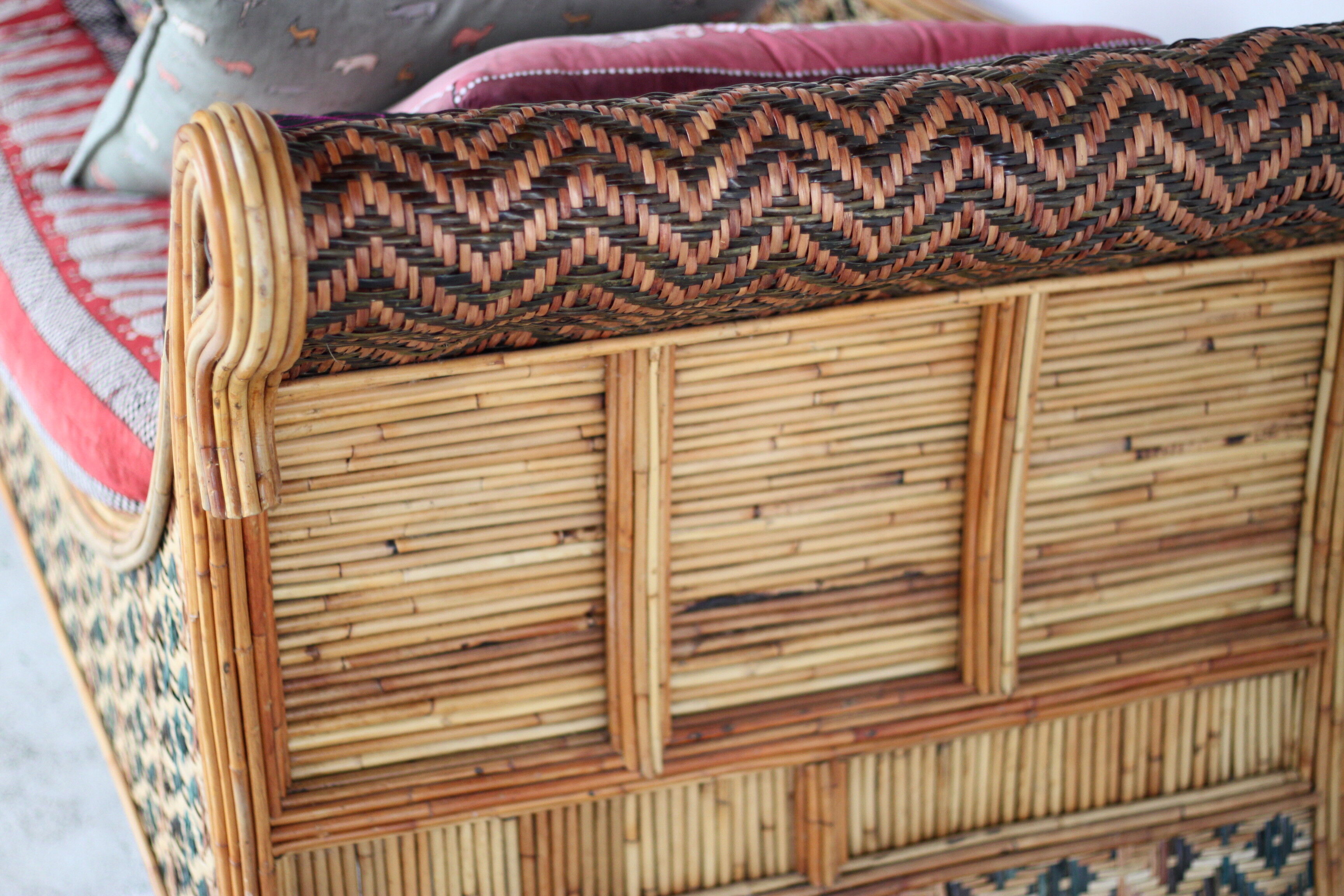 Large Polychrome Rattan Sofa - Orientalist