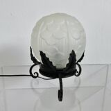 Art Deco lamp in frosted glass and wrought iron In the style of Edgard Brandt, 1930s-40s