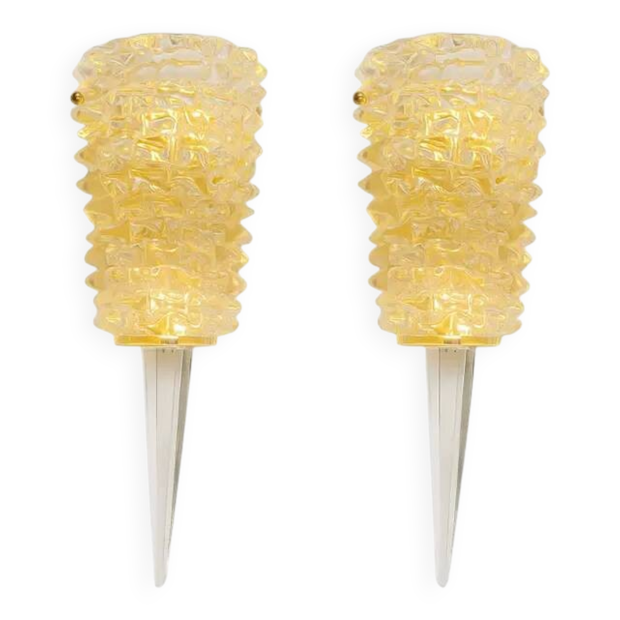 Pair of clear Murano glass wall sconces in the Barovier Art Deco style. Rostrato