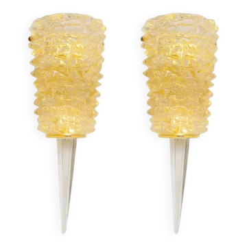 Pair of clear Murano glass wall sconces in the Barovier Art Deco style. Rostrato