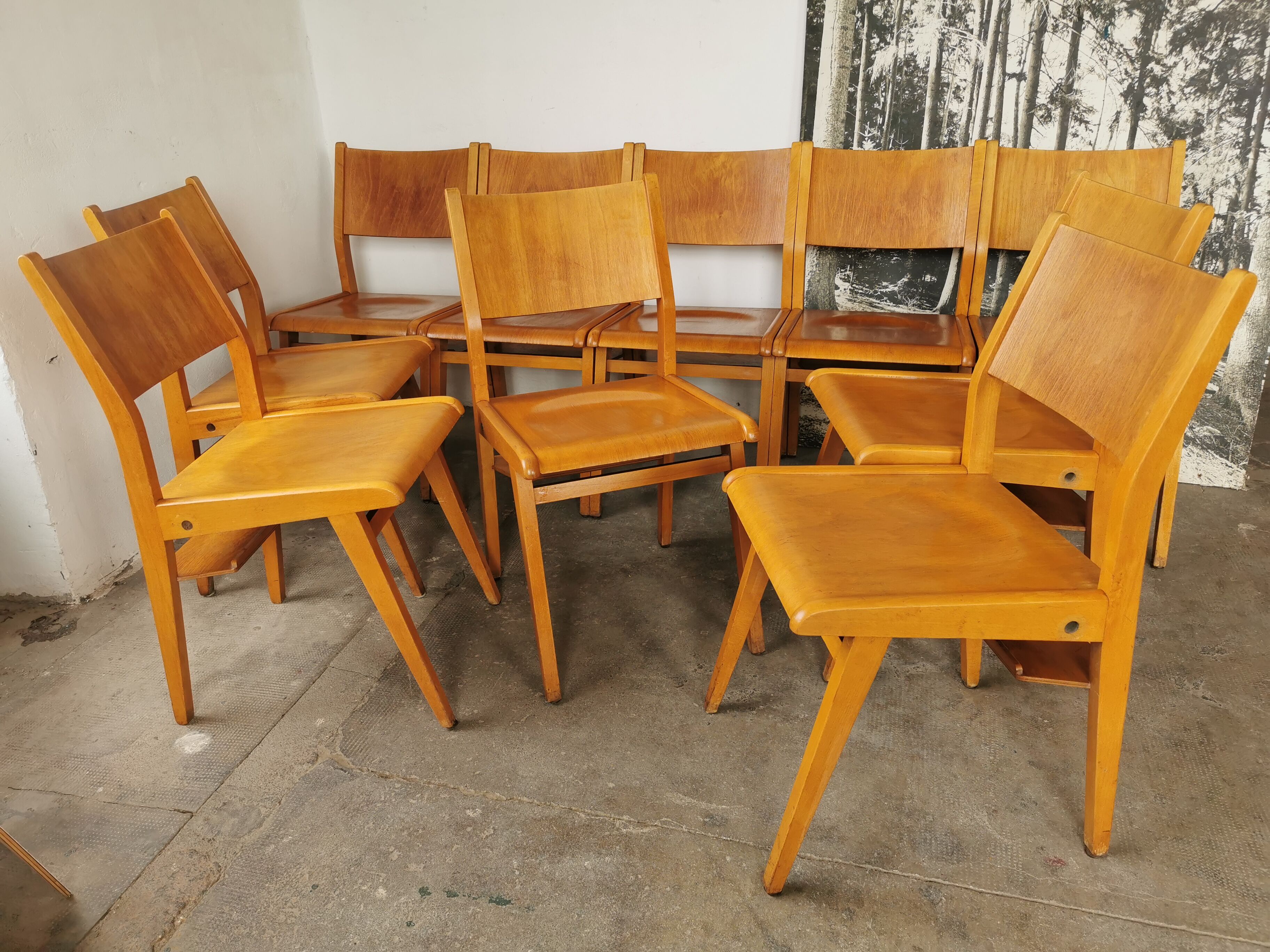 Lot de 6 chaises de théâtre en bois blond