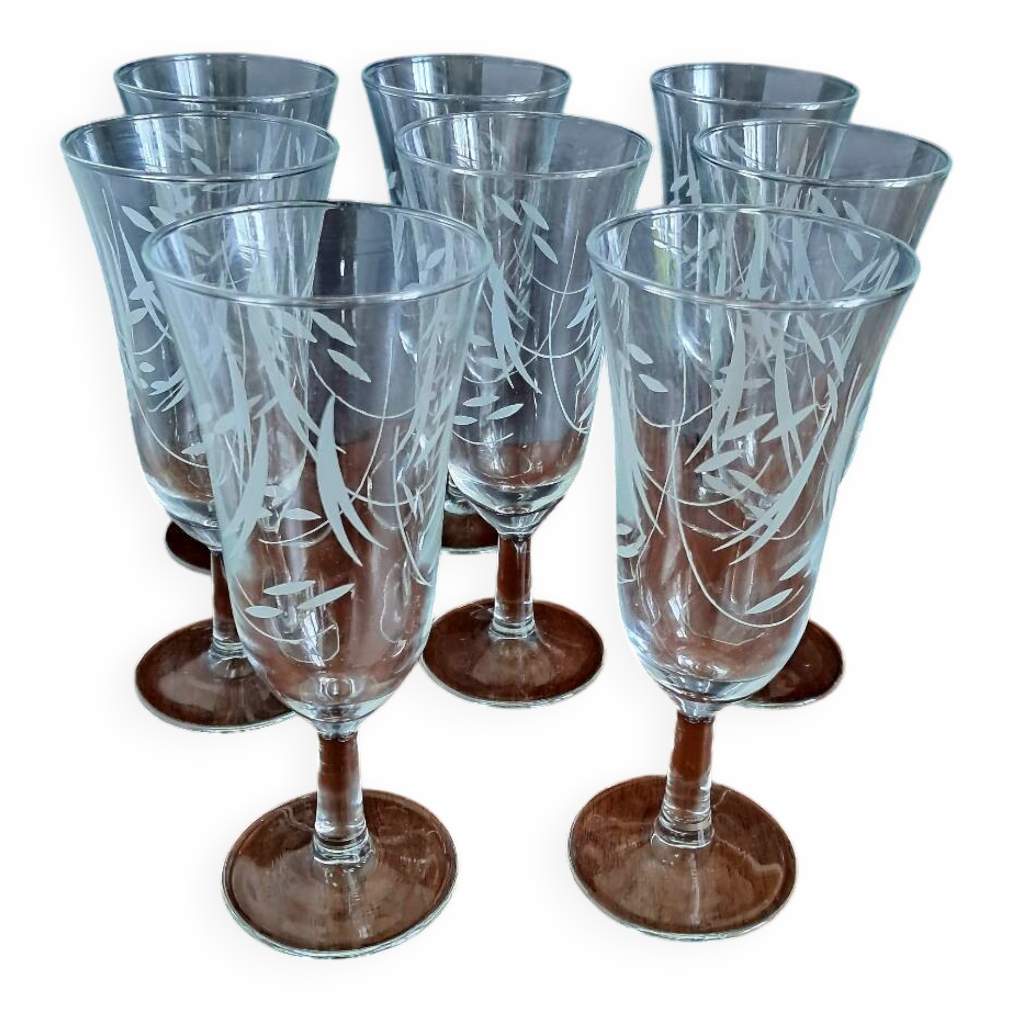 6 Luminarc foliage champagne flutes from the 60s