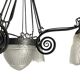 Art Deco, 5-light chandelier with moulded glass and butterfly decoration, wrought iron, circa 1930.