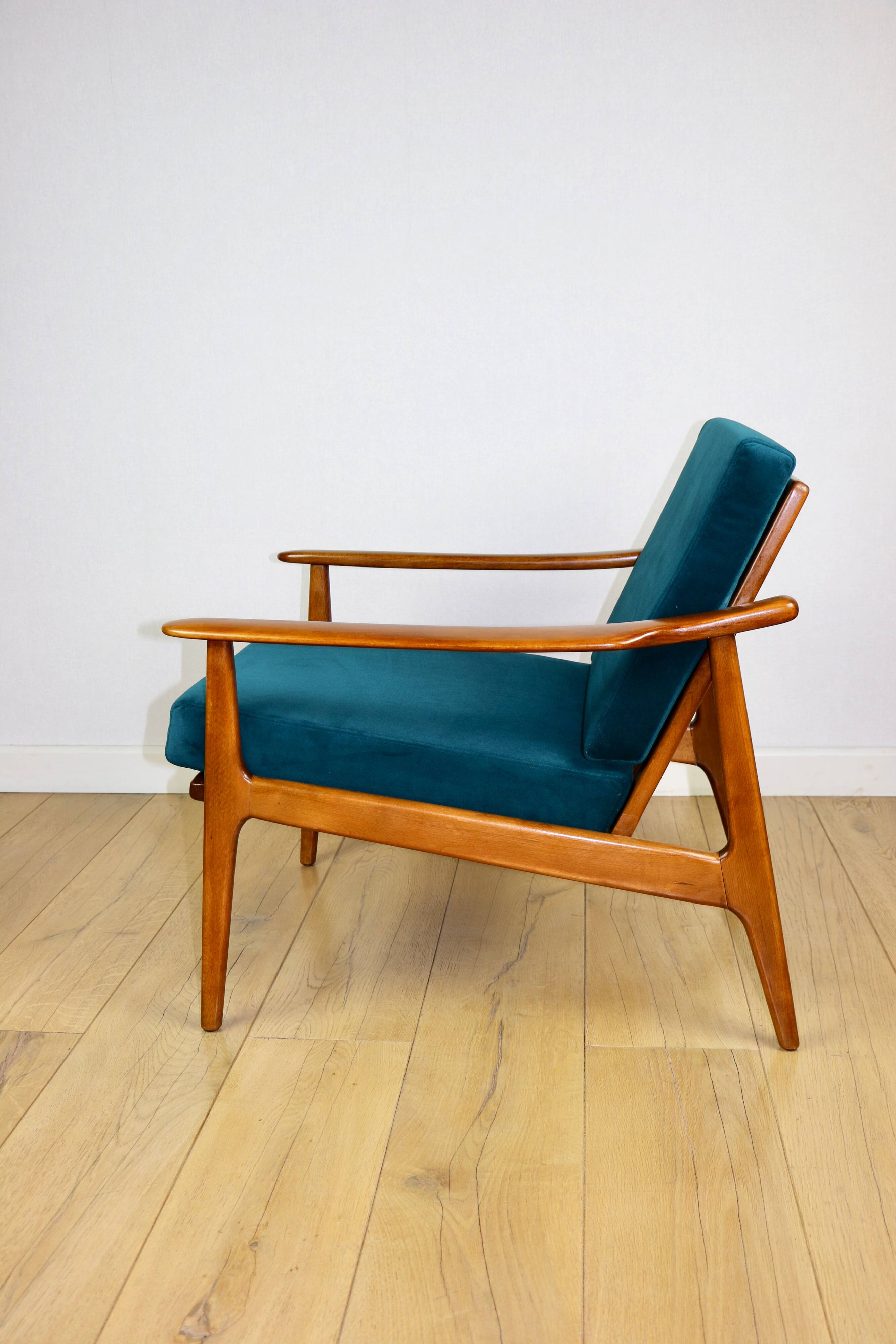 Danish vintage loft armchair in sea green on removable cushions